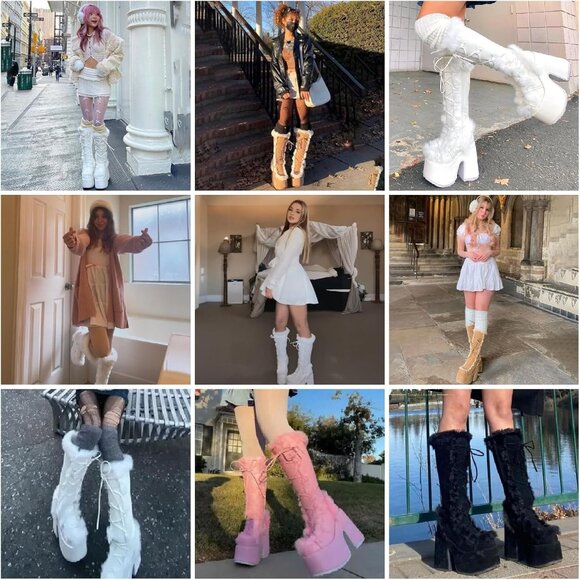 ⚡Women Chestnut02 Synthetic Mid Calf Lace Up Chunky High Heel Warm Fur Snow Boot - Picture 6 of 6